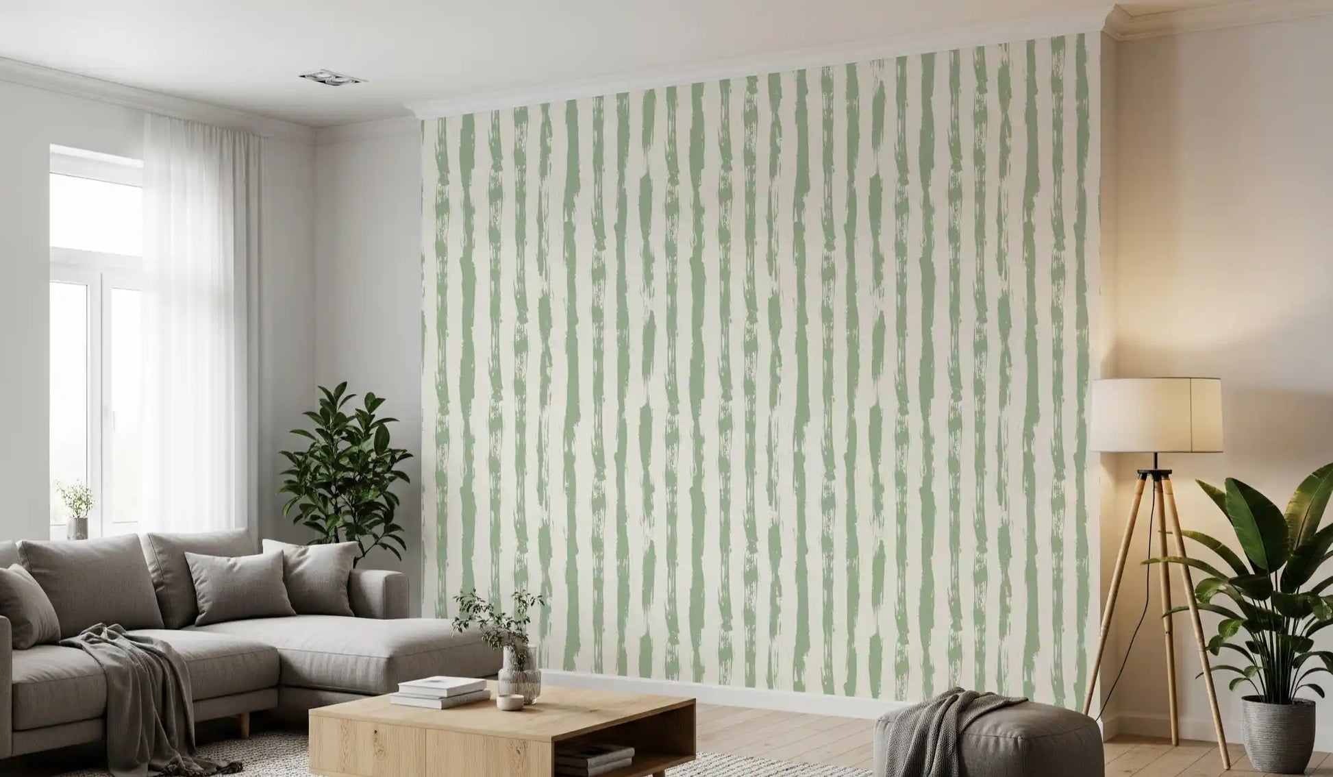 Sage Brushstroke Vertical Stripes Wallpaper⁠