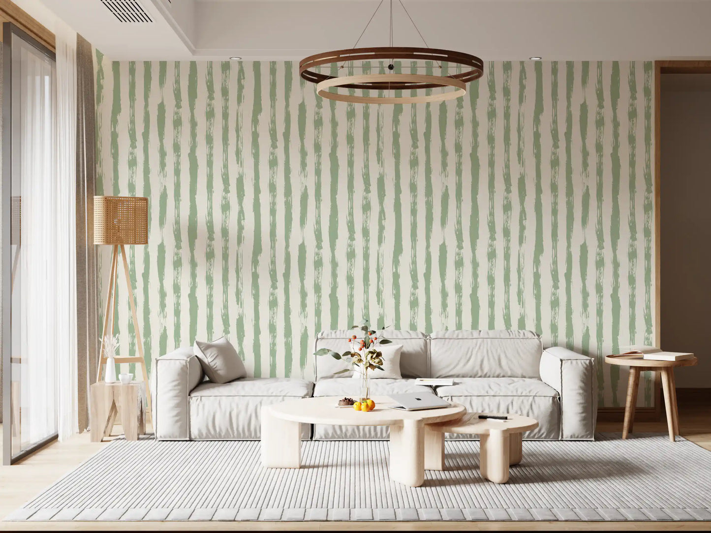 Sage Brushstroke Vertical Stripes Wallpaper⁠