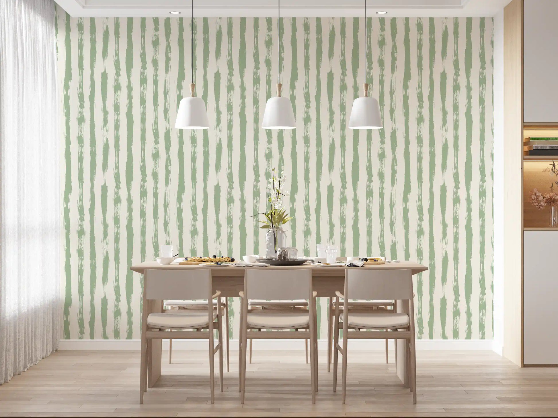 Sage Brushstroke Vertical Stripes Wallpaper⁠