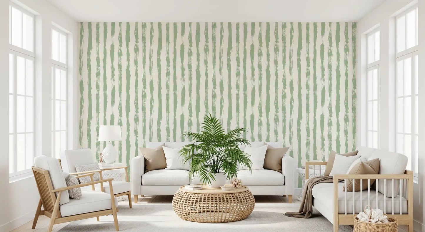 Sage Brushstroke Vertical Stripes Wallpaper⁠
