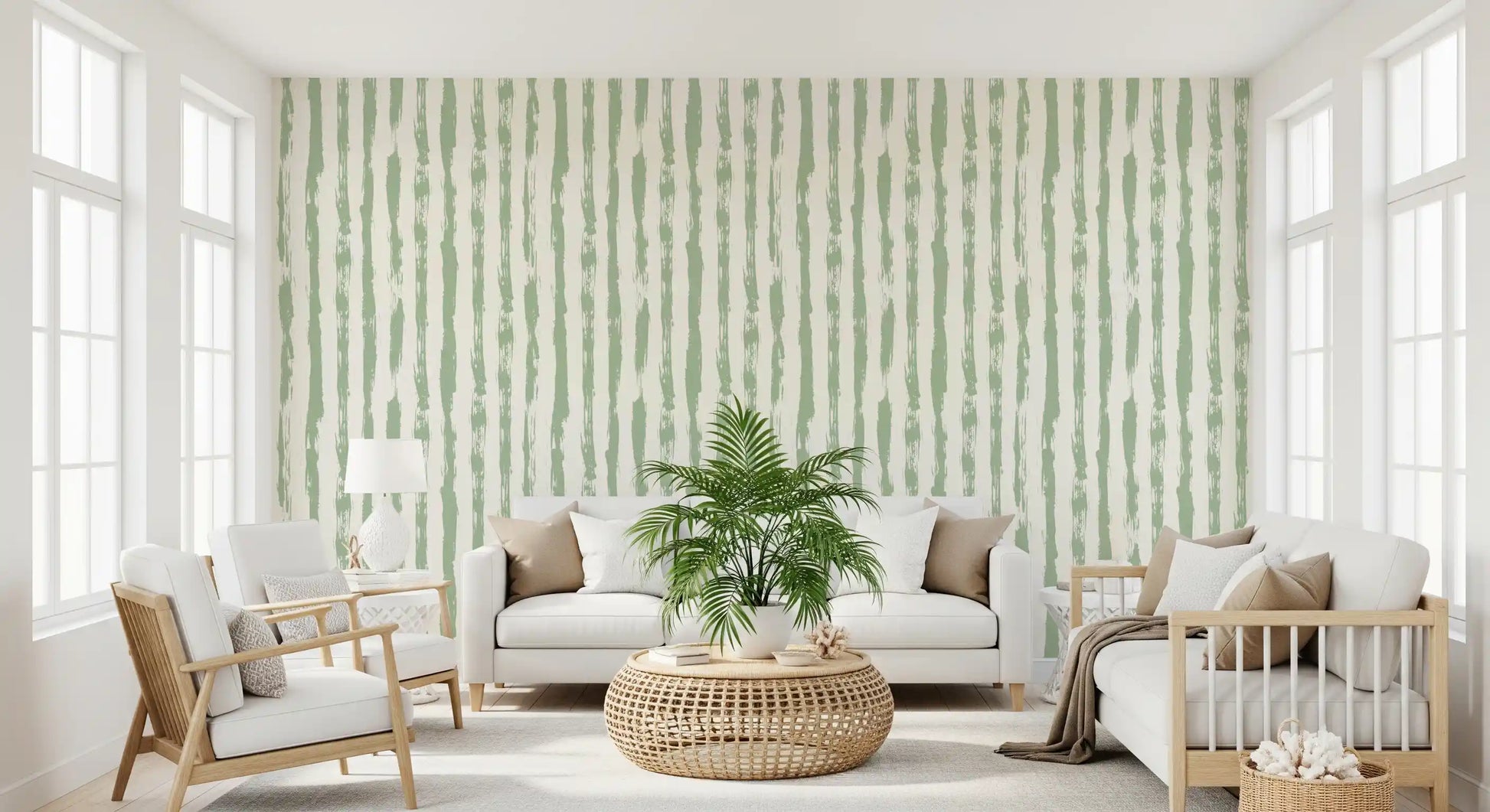 Sage Brushstroke Vertical Stripes Wallpaper⁠