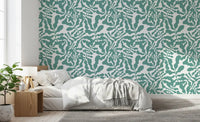 Sage green botanical wallpaper in a soft bedroom GD12272