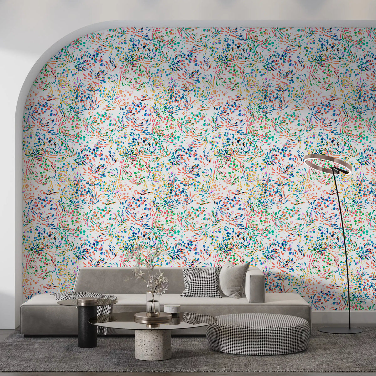 Multicolour abstract wallpaper in a bright living room GD12273