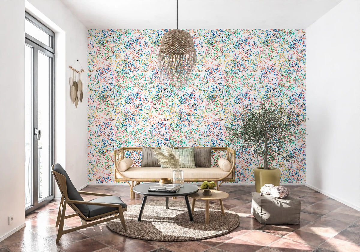 Colourful sprinkle wallpaper in a cosy living room GD12273