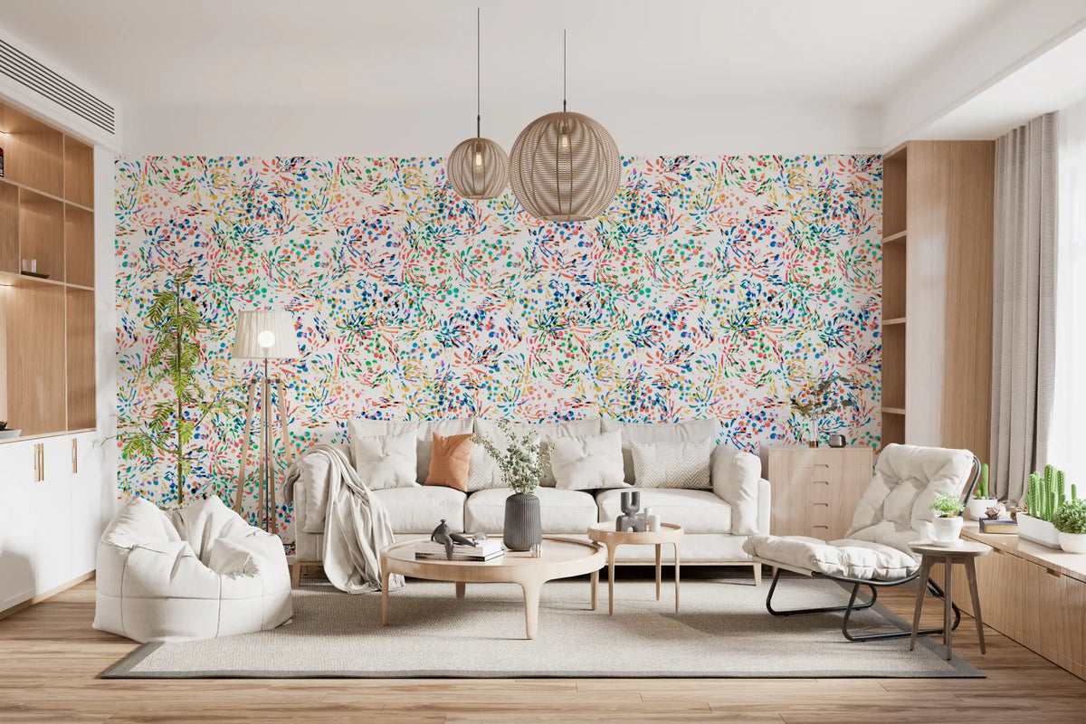 Colourful sprinkle wallpaper in a bright living room GD12273
