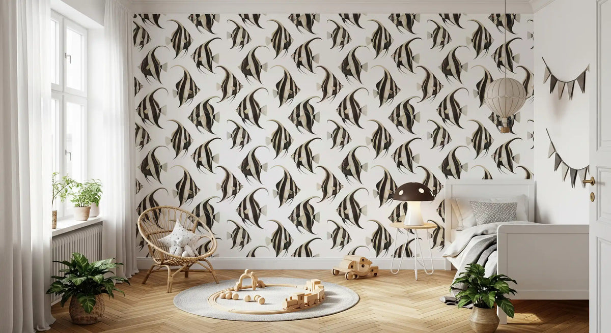 Black and white fish wallpaper in a nursery GD12274