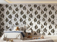 Black and white fish wallpaper in a kids bedroom GD12274