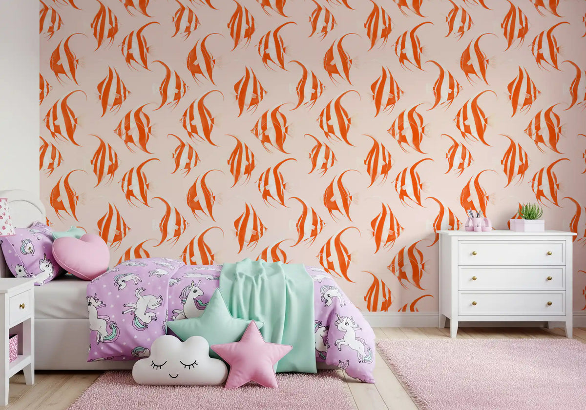 Orange angelfish wallpaper in a girls bedroom GD12275