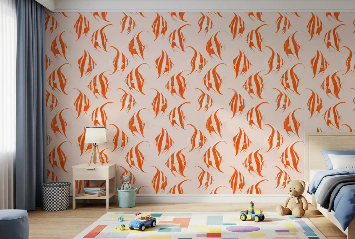 Orange fish wallpaper in a playful kids room GD12275