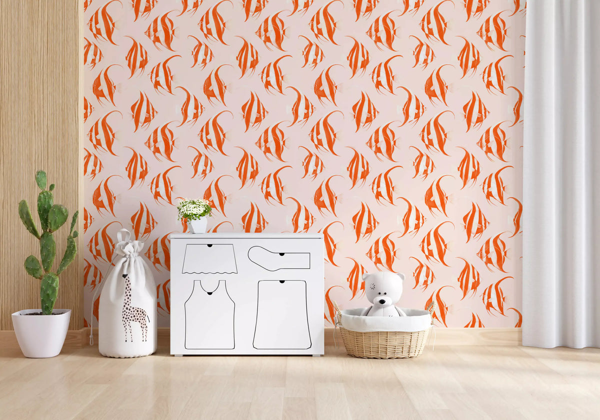 Orange fish wallpaper in a soft nursery GD12275