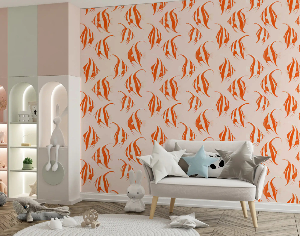 Orange angelfish wallpaper in a cosy living room GD12275