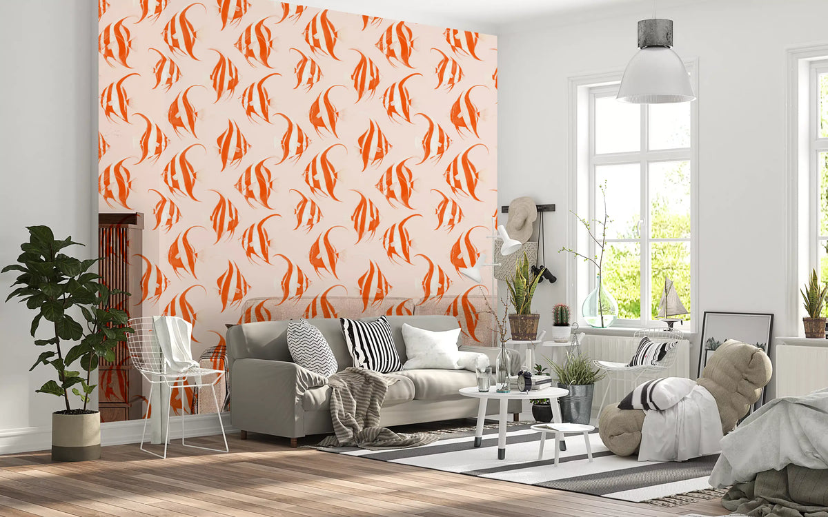Orange angelfish wallpaper in a bright living room GD12275