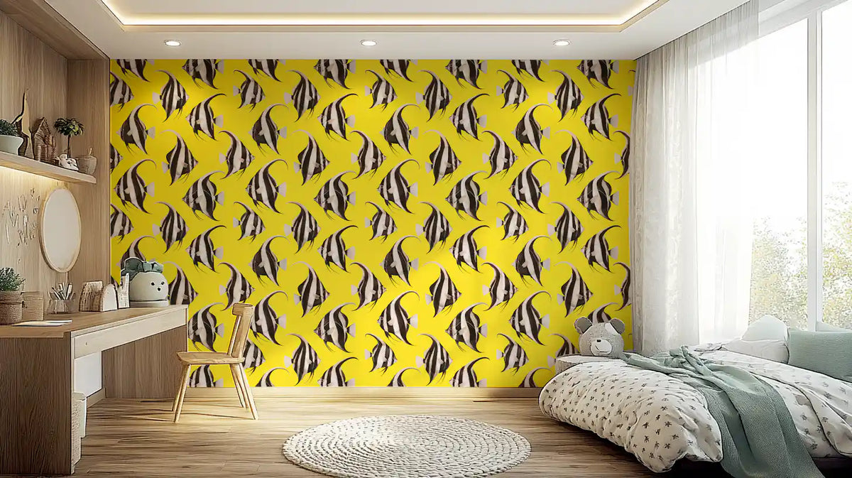 Yellow angelfish wallpaper in a calm bedroom GD12276