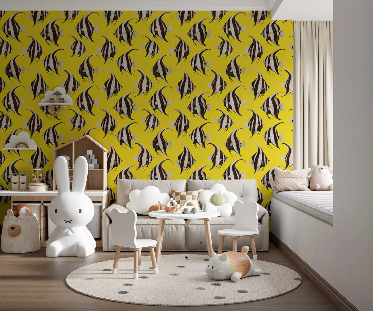 Yellow angelfish wallpaper in a fun kids room GD12276