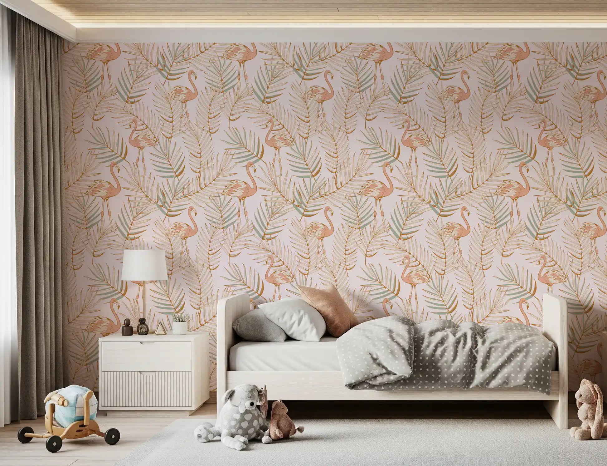 Pink Flamingo Tropical Palm Retreat Wallpaper⁠