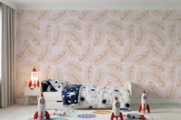 Golden palm leaf wallpaper in a boys bedroom GD12278
