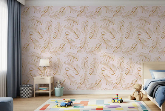 Golden palm leaf wallpaper in a child bedroom GD12278