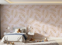 Golden palm leaf wallpaper in a calm bedroom GD12278