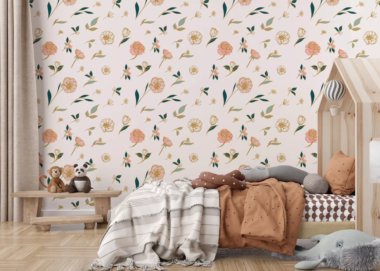 Soft Blush Floral Sketch Wallpaper⁠