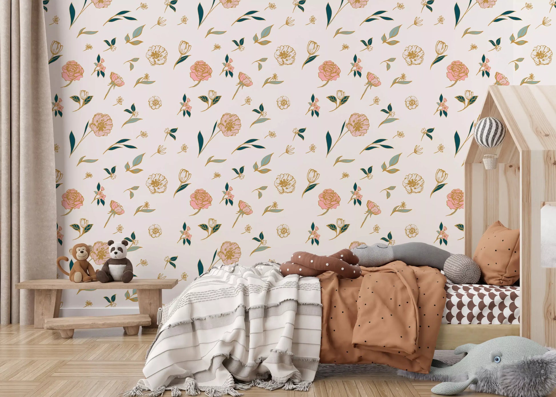 Soft Blush Floral Sketch Wallpaper⁠