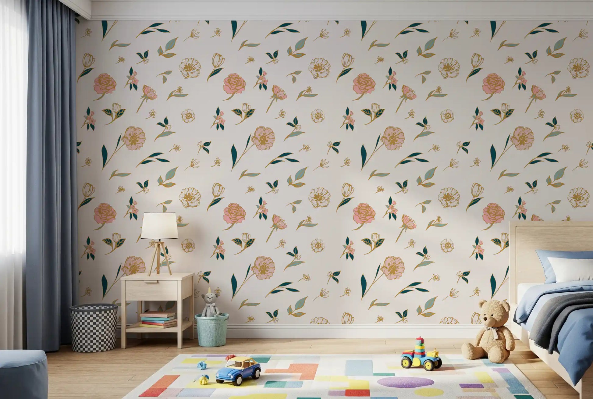 Soft Blush Floral Sketch Wallpaper⁠