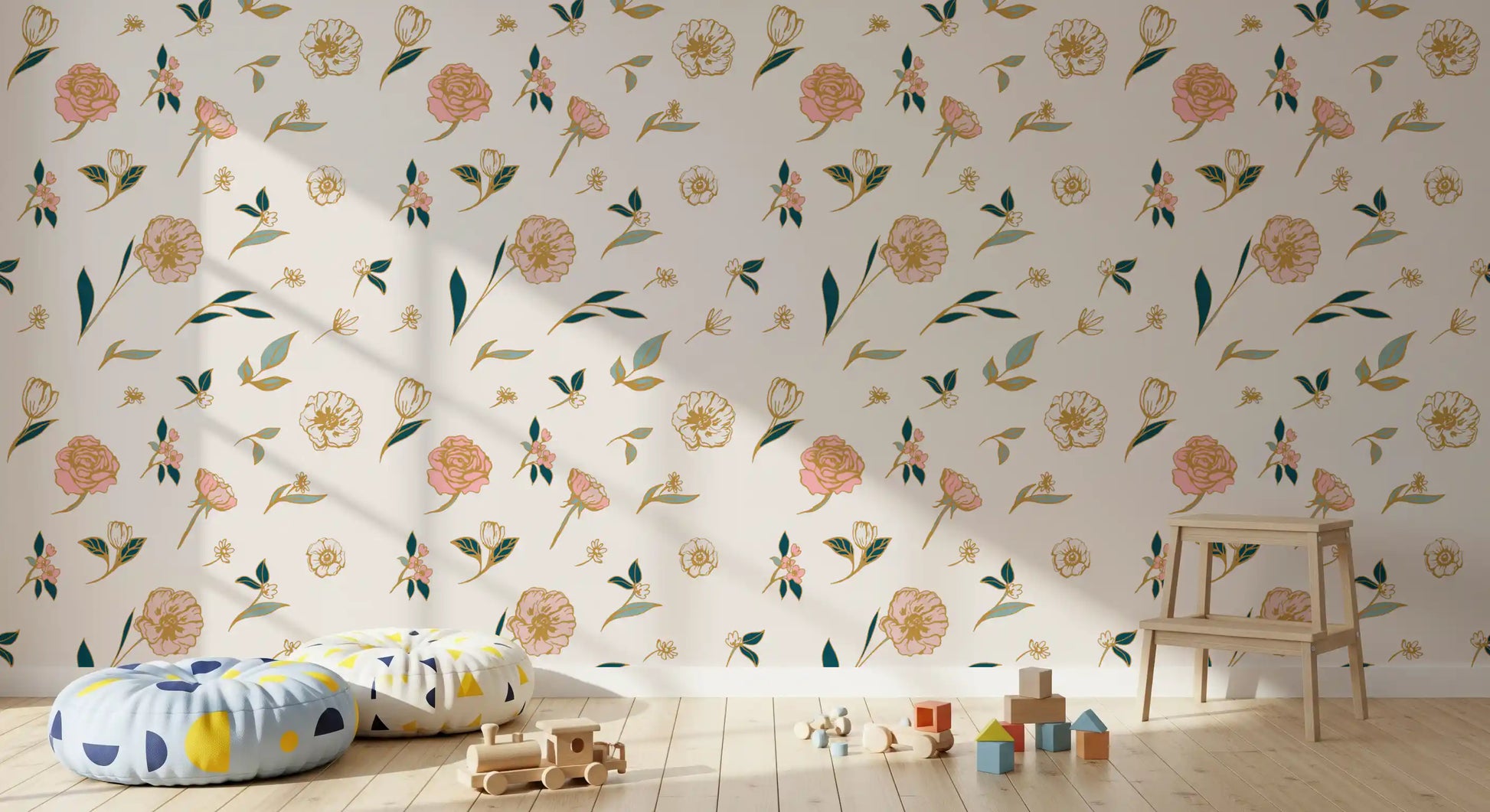 Soft Blush Floral Sketch Wallpaper⁠