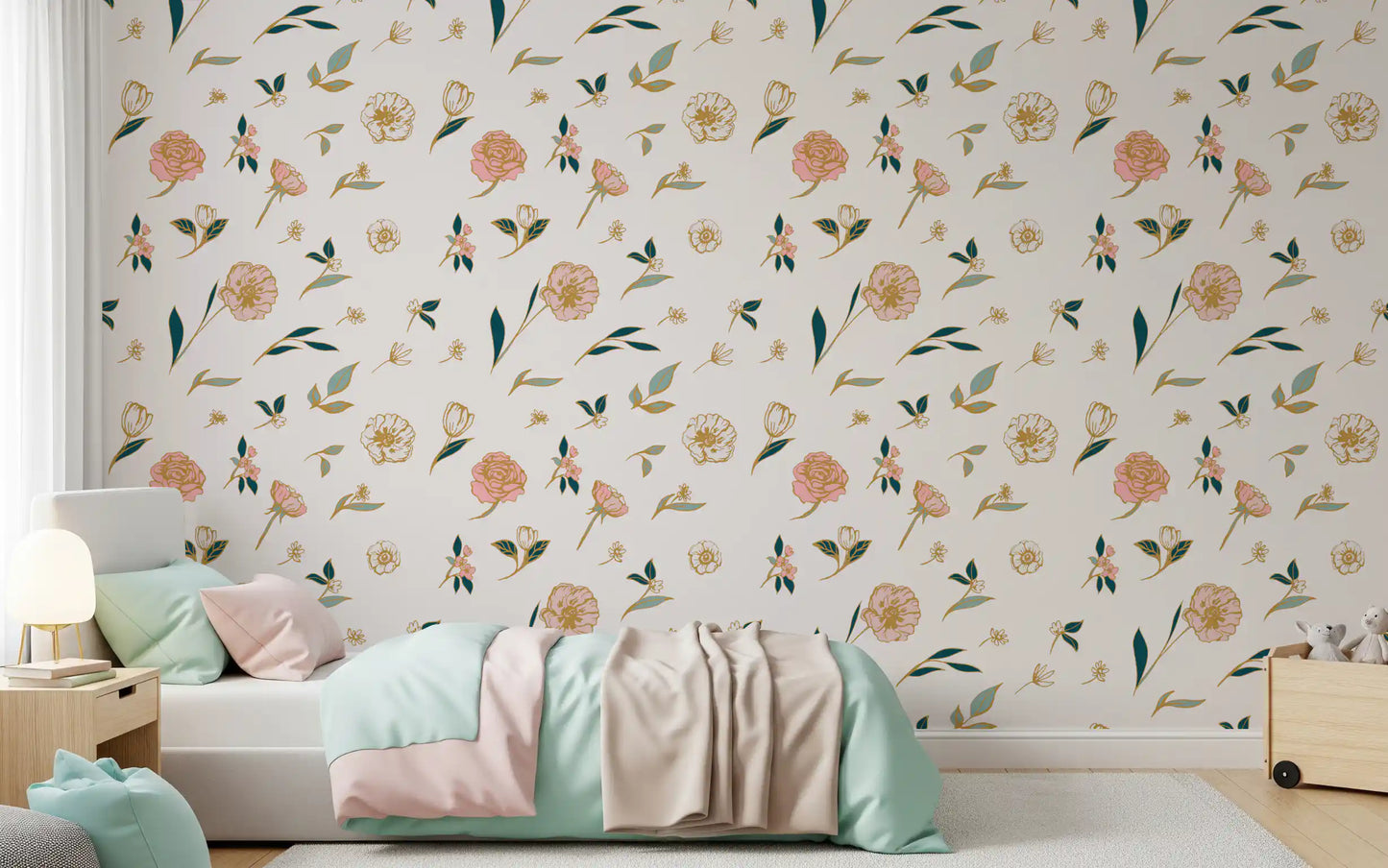Soft Blush Floral Sketch Wallpaper⁠