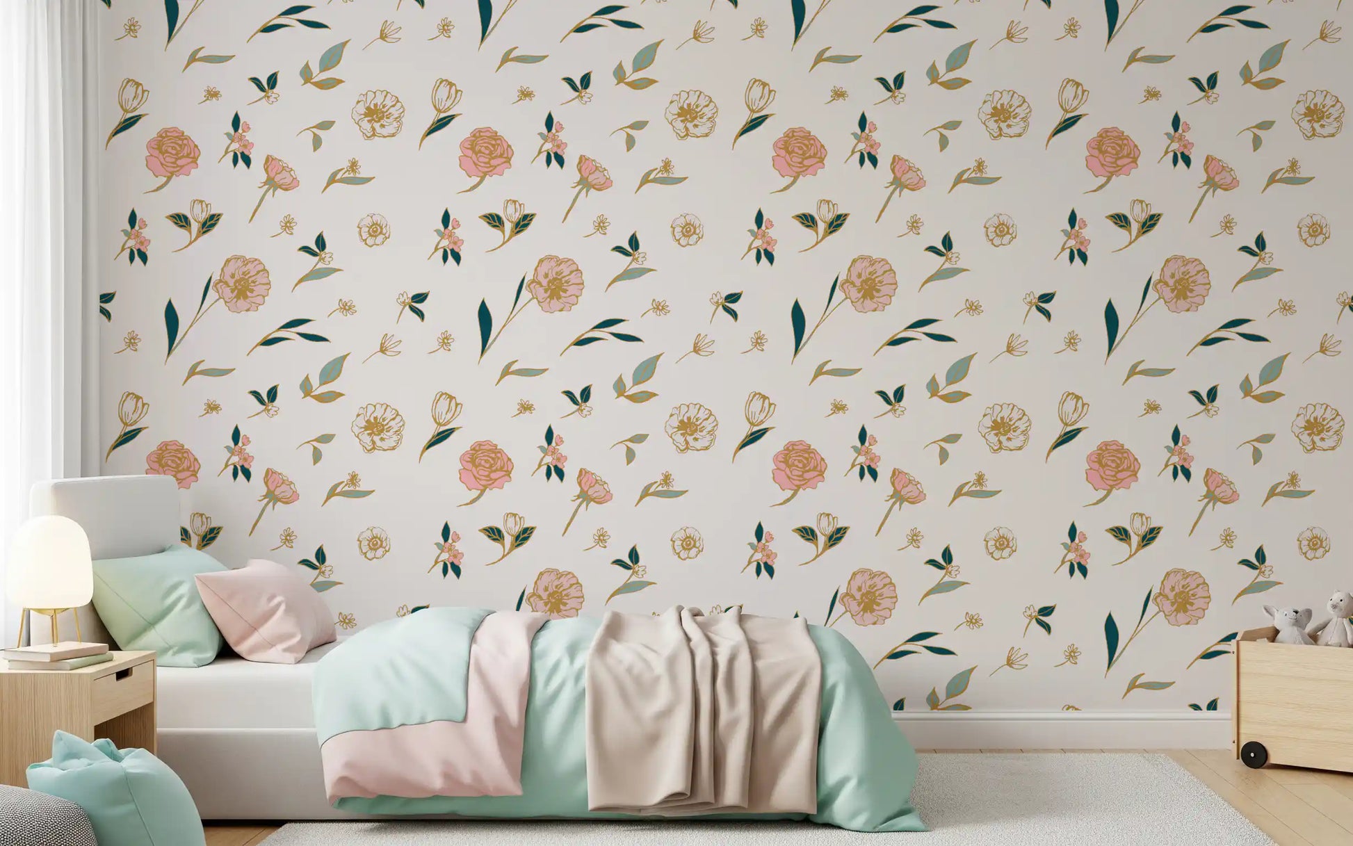 Soft Blush Floral Sketch Wallpaper⁠