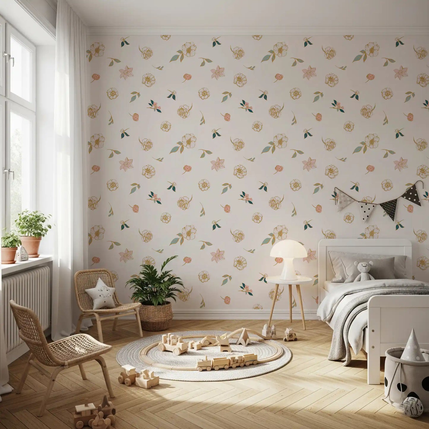 Soft Sage and Gold Meadow Wallpaper⁠