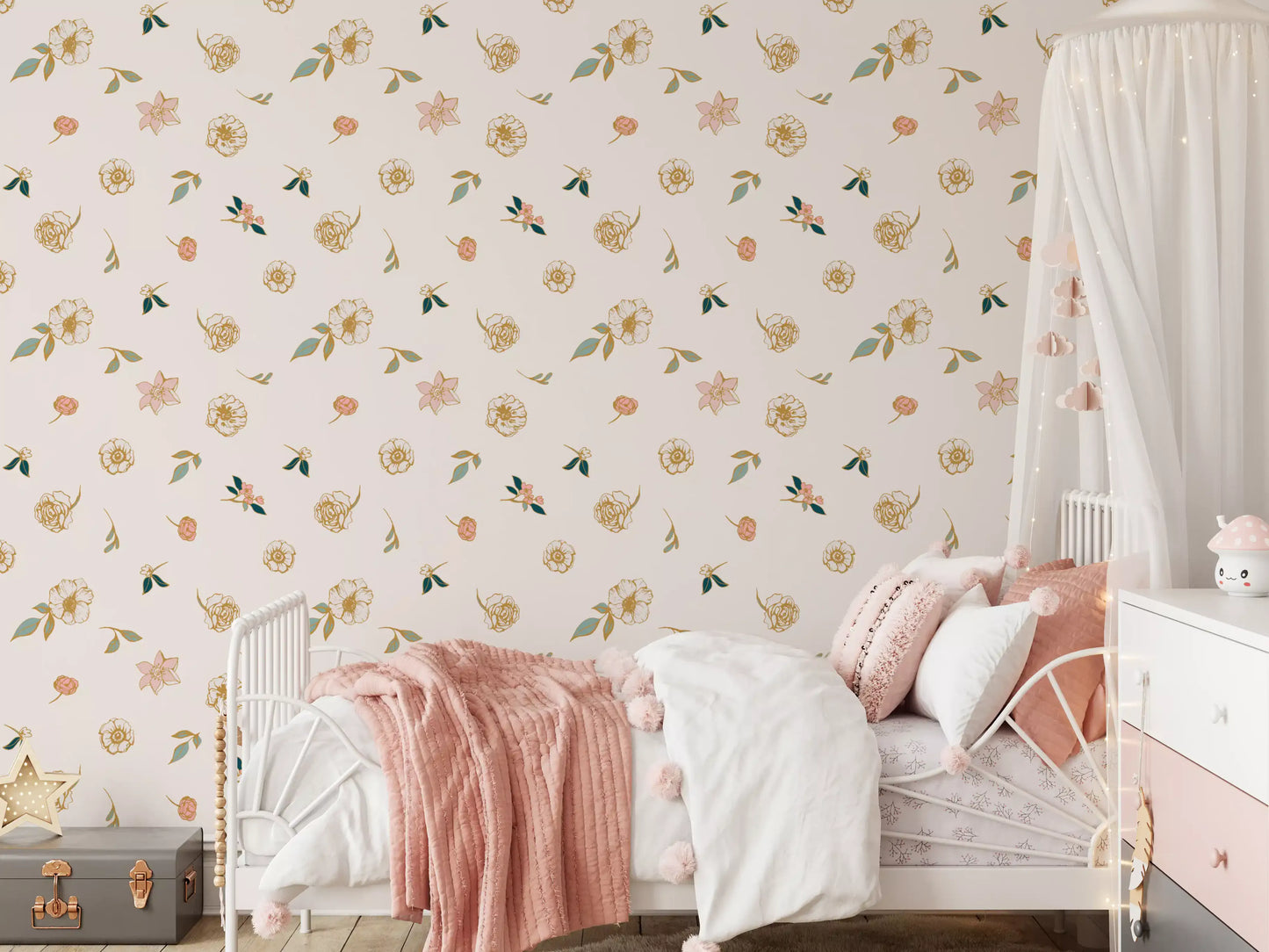 Soft Sage and Gold Meadow Wallpaper⁠