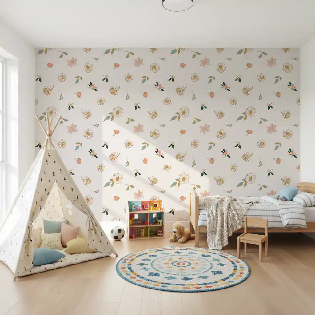 Soft Sage and Gold Meadow Wallpaper⁠