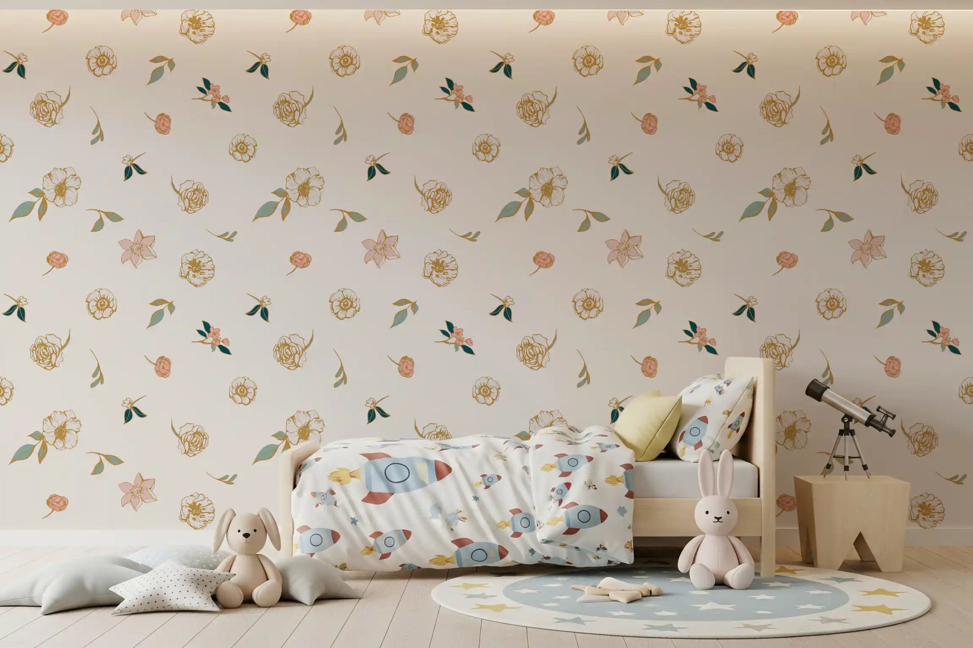 Soft Sage and Gold Meadow Wallpaper⁠