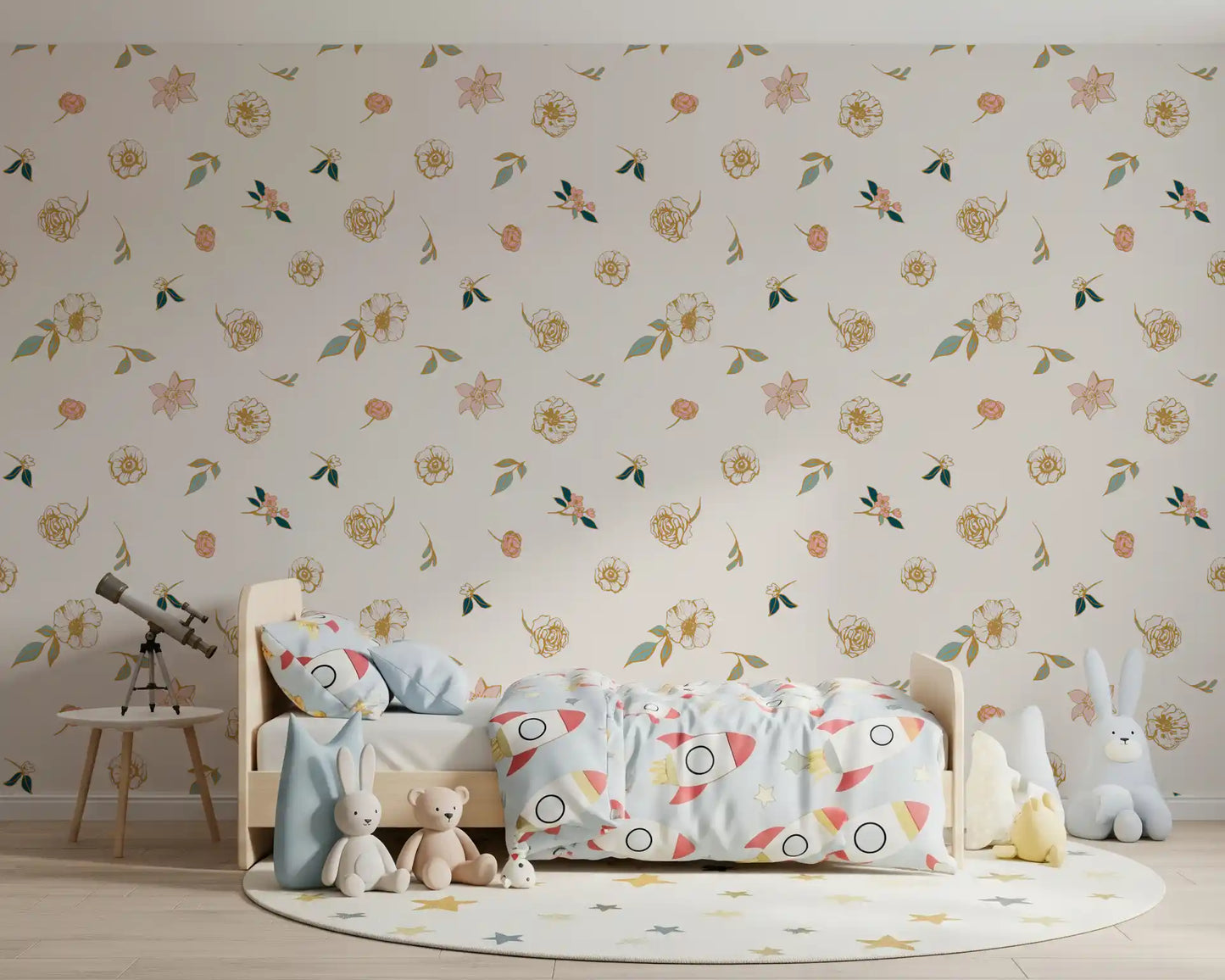 Soft Sage and Gold Meadow Wallpaper⁠