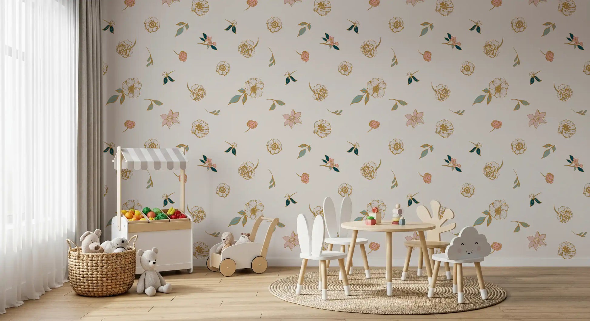 Soft Sage and Gold Meadow Wallpaper⁠
