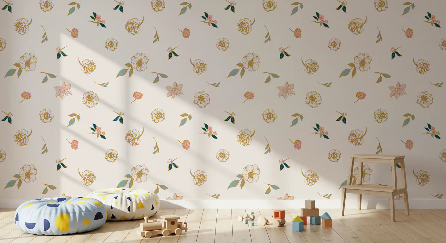 Soft Sage and Gold Meadow Wallpaper⁠