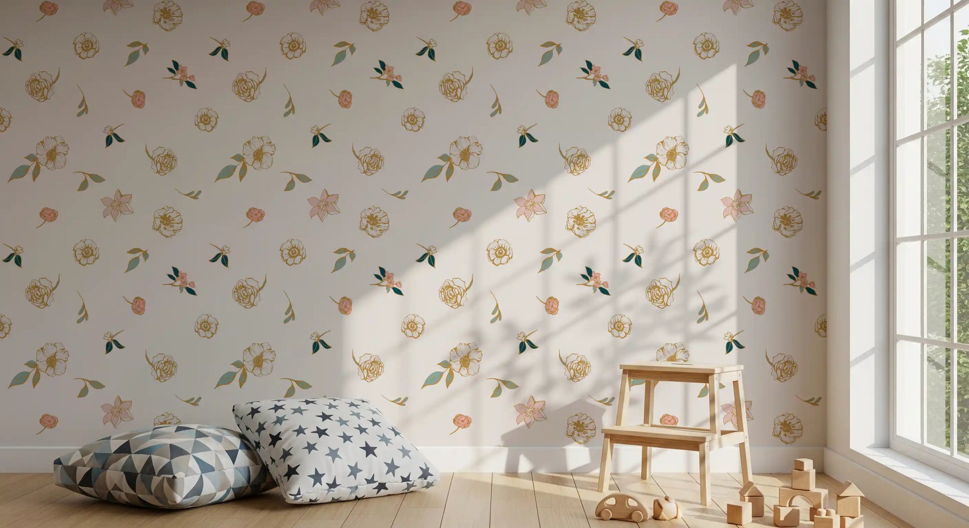 Soft Sage and Gold Meadow Wallpaper⁠