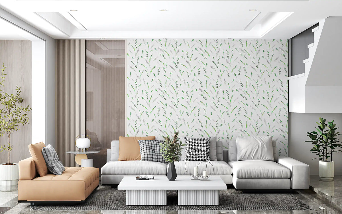 Minimalist greenery pattern wallpaper on a bright feature wall GD12282