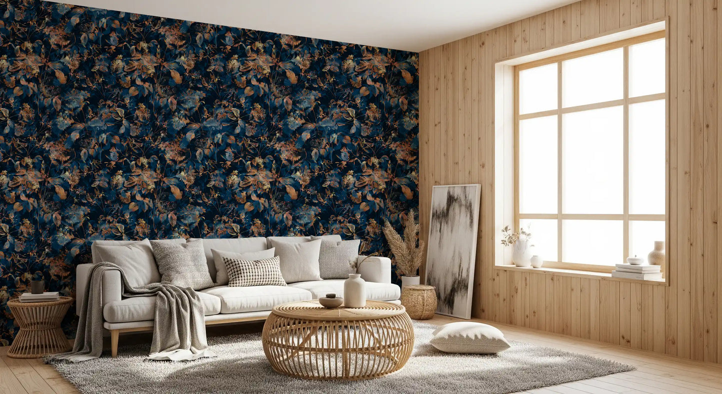 Midnight Copper Floral Bloom Wallpaper⁠