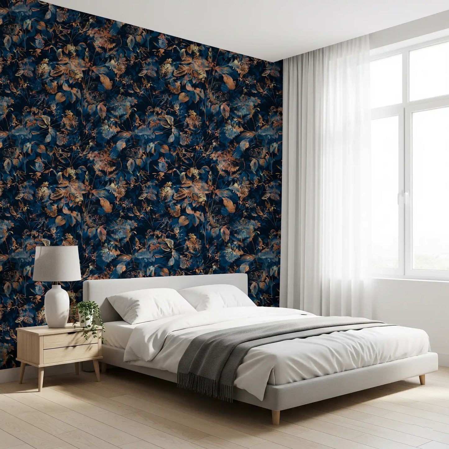 Midnight Copper Floral Bloom Wallpaper⁠
