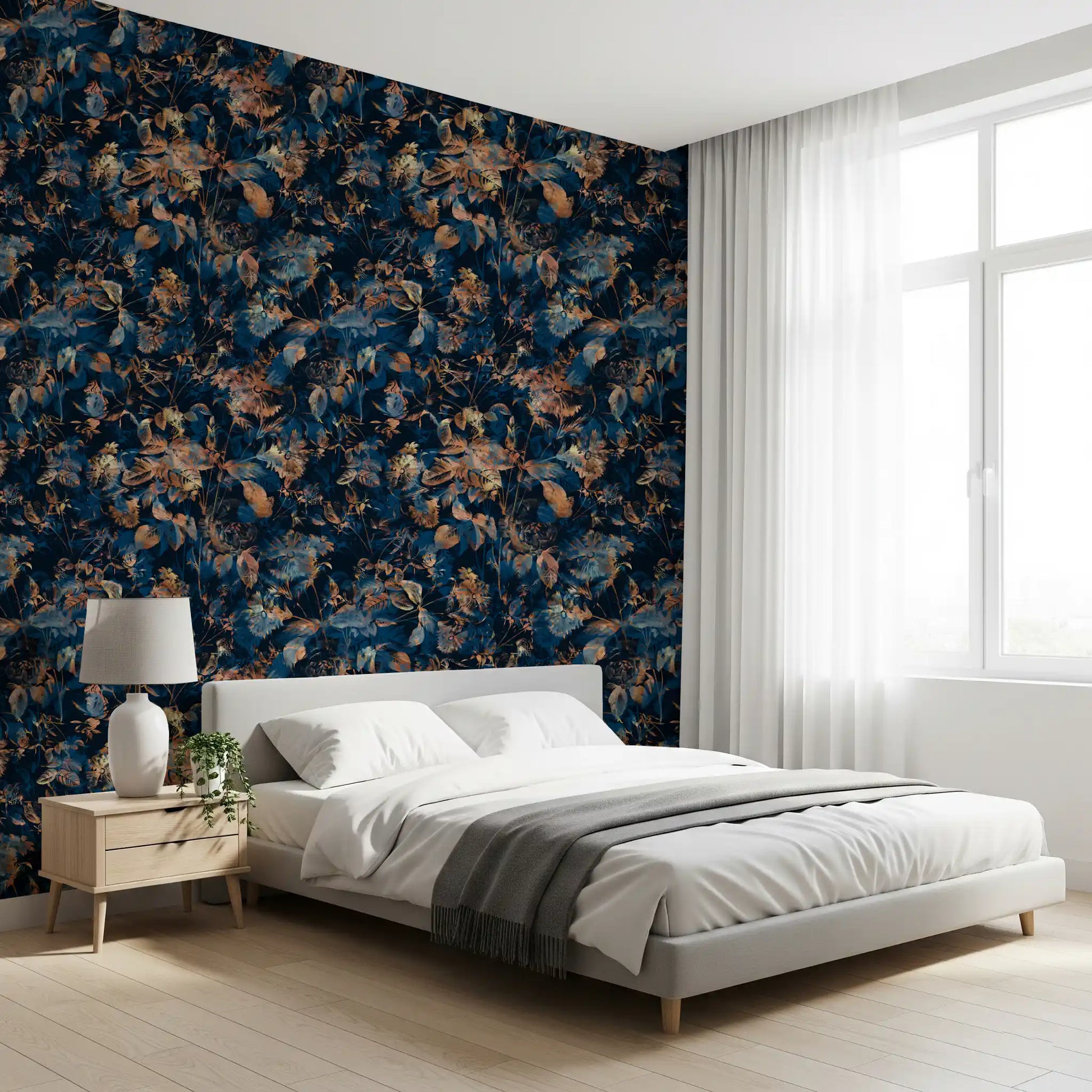 Midnight Copper Floral Bloom Wallpaper⁠
