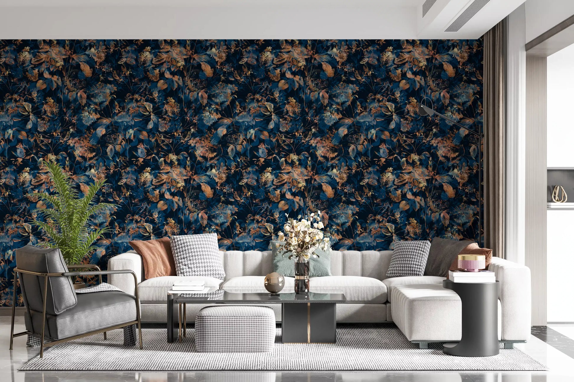 Midnight Copper Floral Bloom Wallpaper⁠