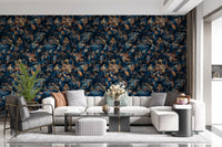 Midnight Copper Floral Bloom Wallpaper⁠