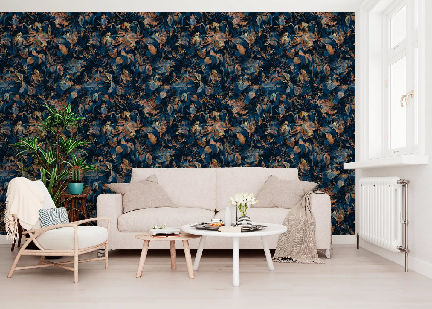 Midnight Copper Floral Bloom Wallpaper⁠