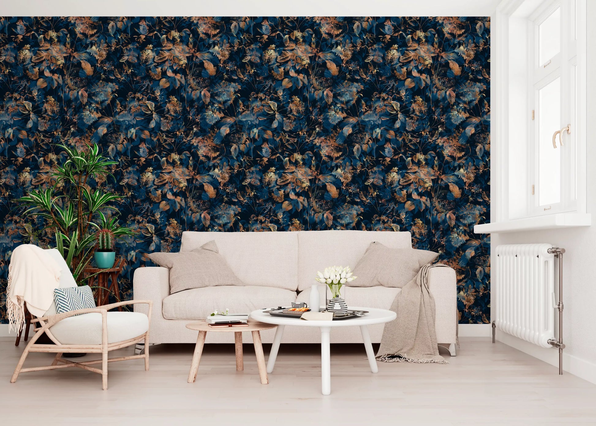 Midnight Copper Floral Bloom Wallpaper⁠