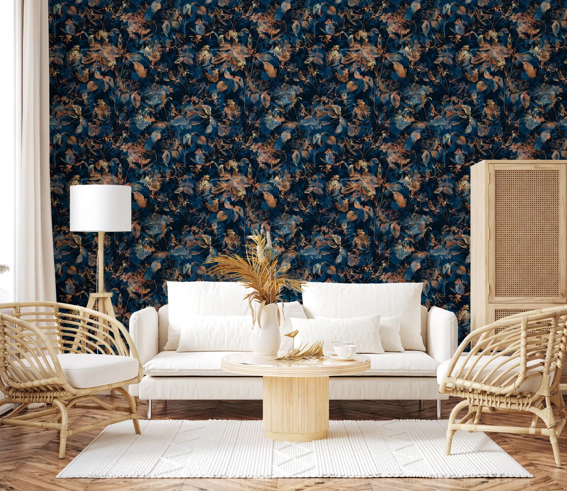Midnight Copper Floral Bloom Wallpaper⁠