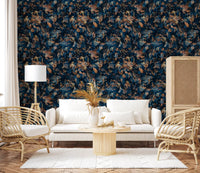 Midnight Copper Floral Bloom Wallpaper⁠