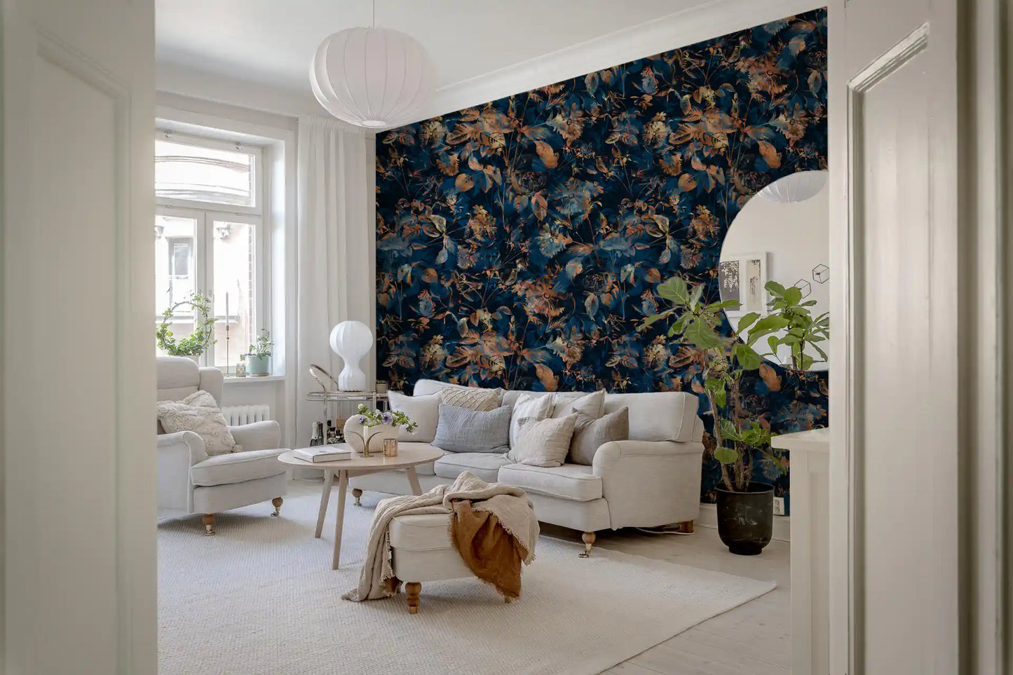 Midnight Copper Floral Bloom Wallpaper⁠