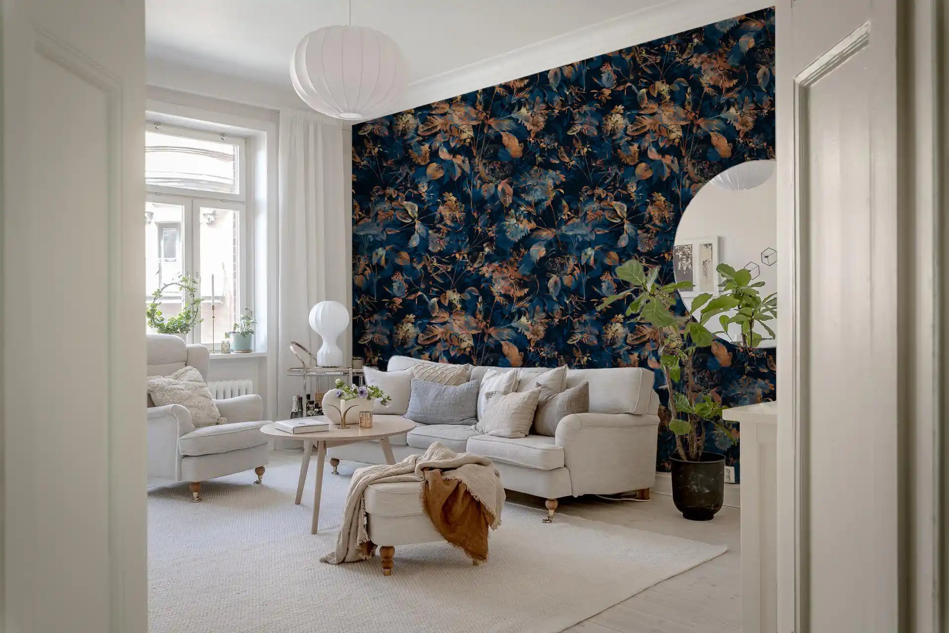 Midnight Copper Floral Bloom Wallpaper⁠
