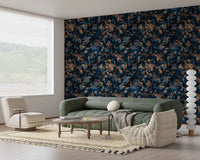 Midnight Copper Floral Bloom Wallpaper⁠