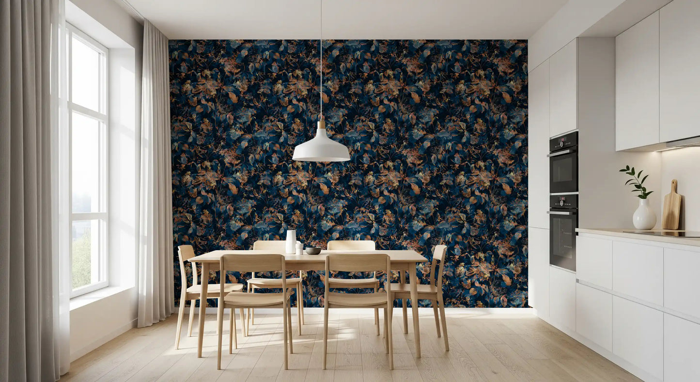 Midnight Copper Floral Bloom Wallpaper⁠